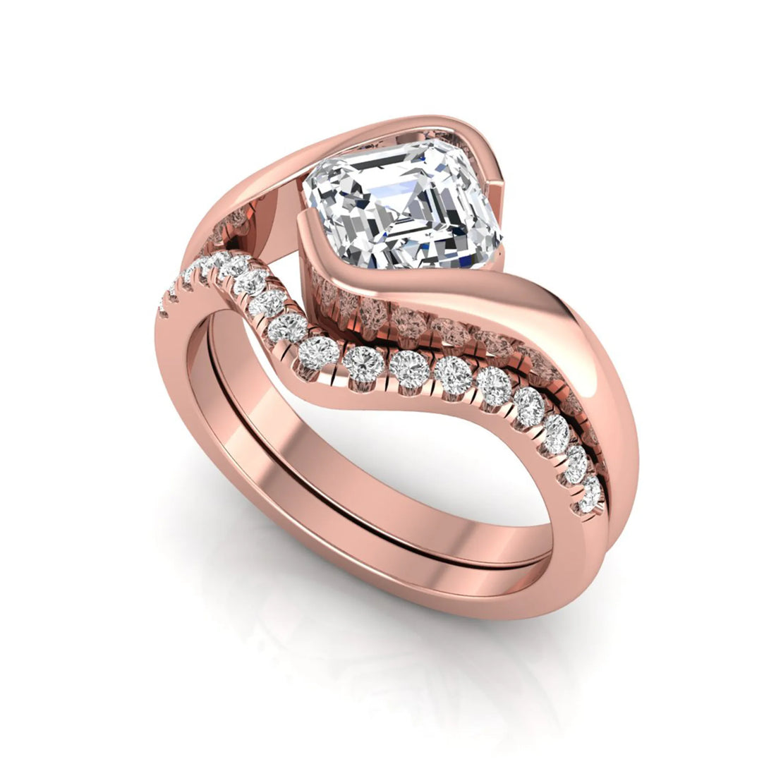 OctaPearl 1 ct Asscher Cut Lab Grown Diamond Bridal Ring Set