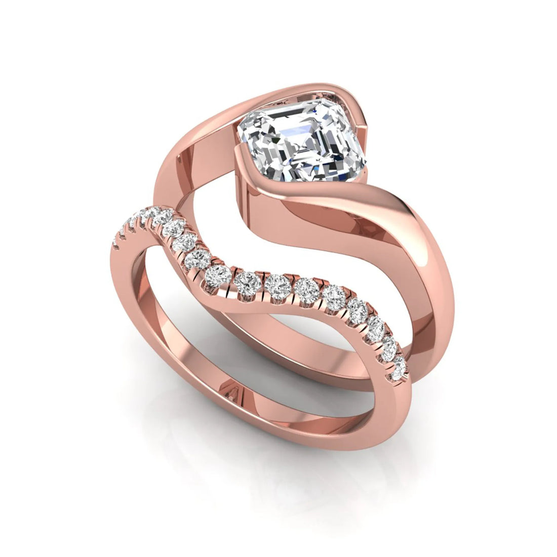 OctaPearl 1 ct Asscher Cut Lab Grown Diamond Bridal Ring Set