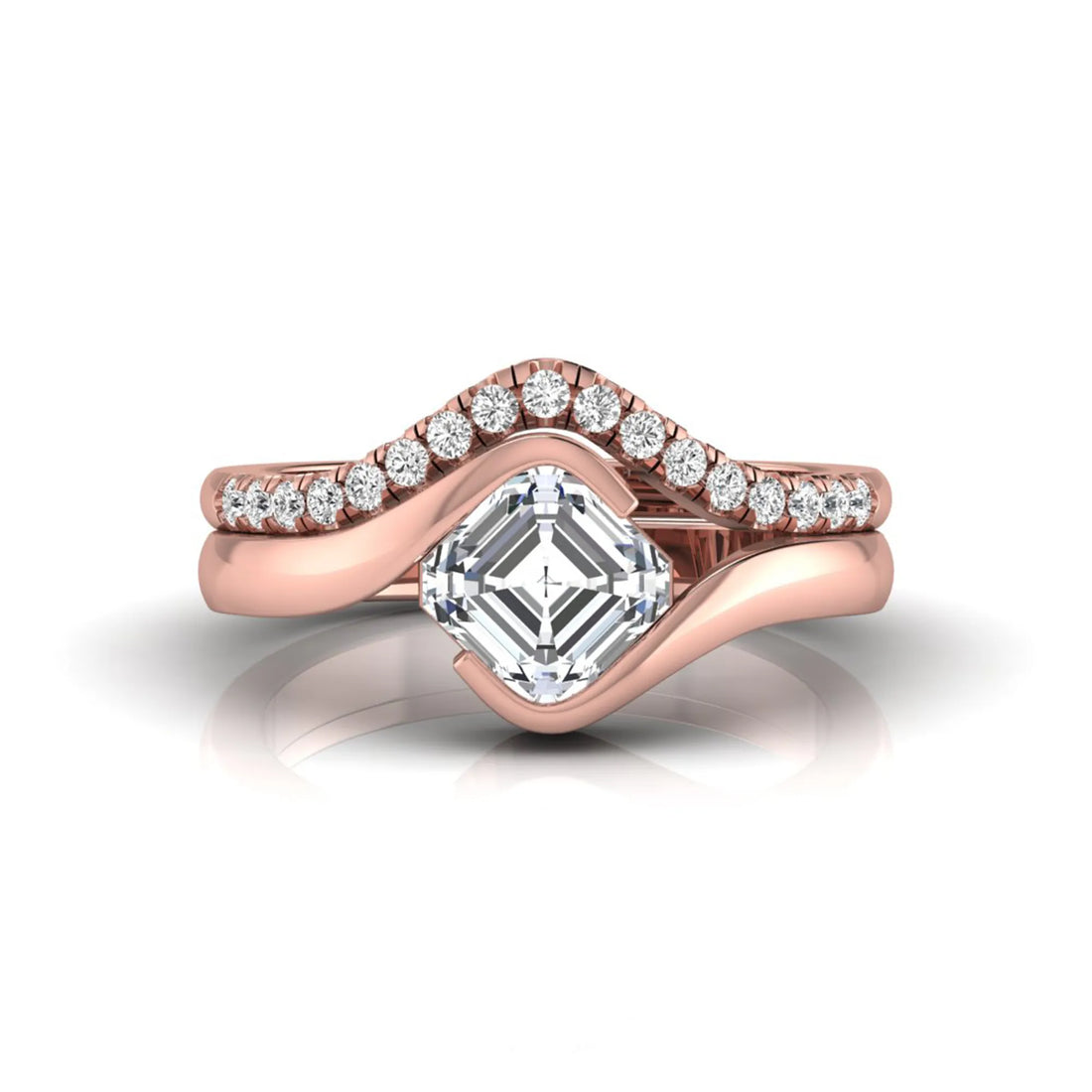 OctaPearl 1 ct Asscher Cut Lab Grown Diamond Bridal Ring Set
