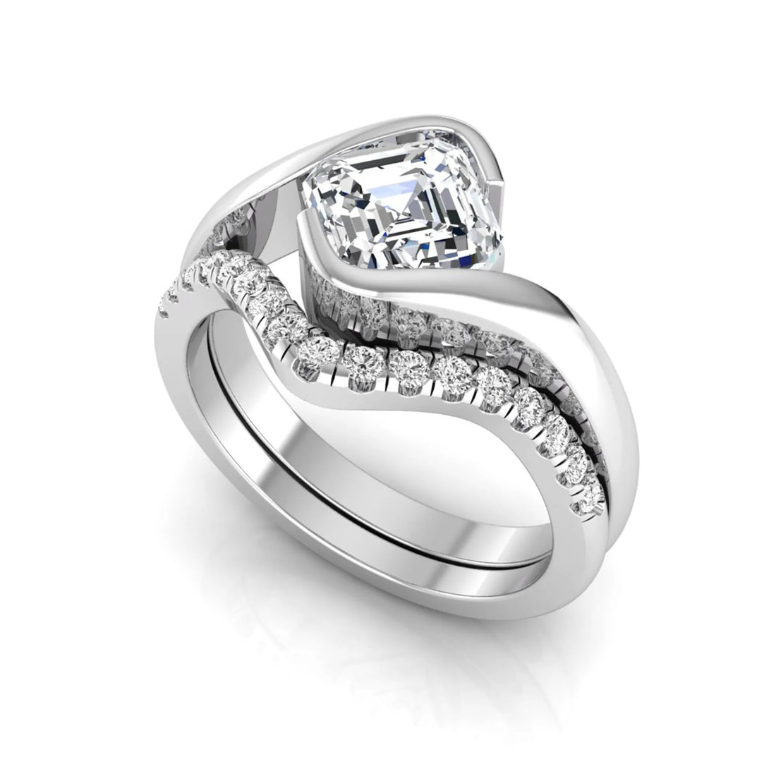 OctaPearl 1 ct Asscher Cut Lab Grown Diamond Bridal Ring Set