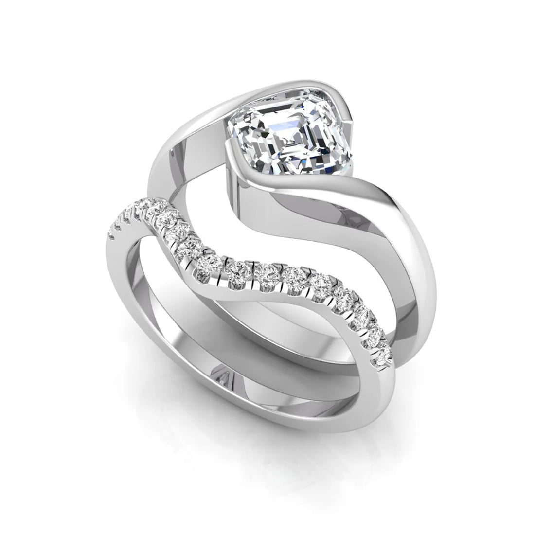 OctaPearl 1 ct Asscher Cut Lab Grown Diamond Bridal Ring Set