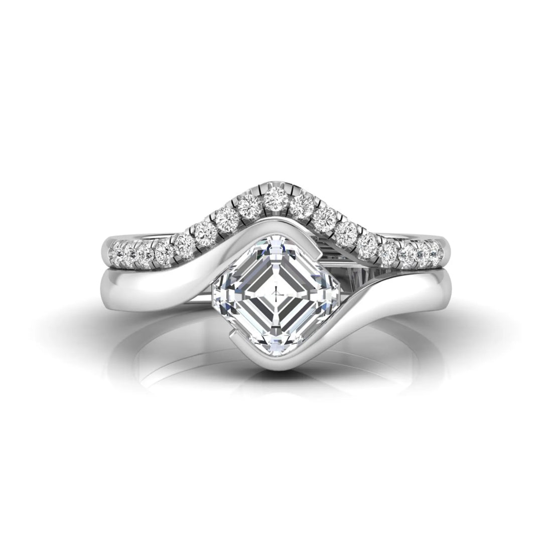 OctaPearl 1 ct Asscher Cut Lab Grown Diamond Bridal Ring Set