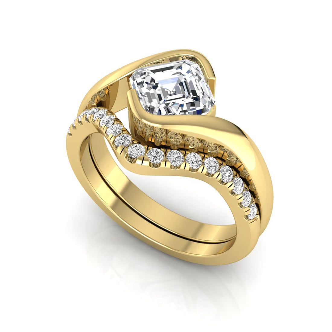 OctaPearl 1 ct Asscher Cut Lab Grown Diamond Bridal Ring Set