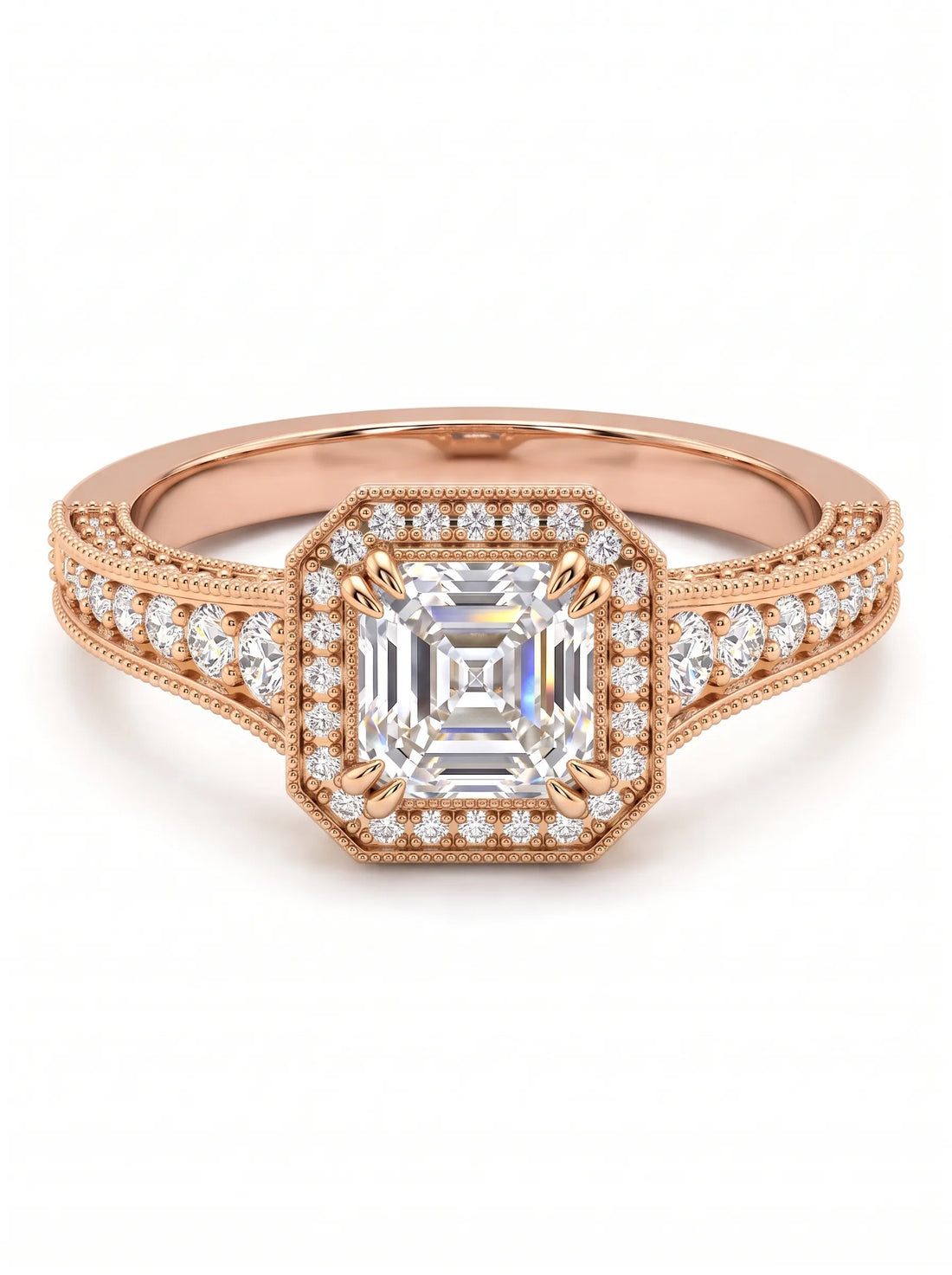 OctaPearl 1 ct Asscher Cut Lab Grown Diamond Halo Engagement Ring