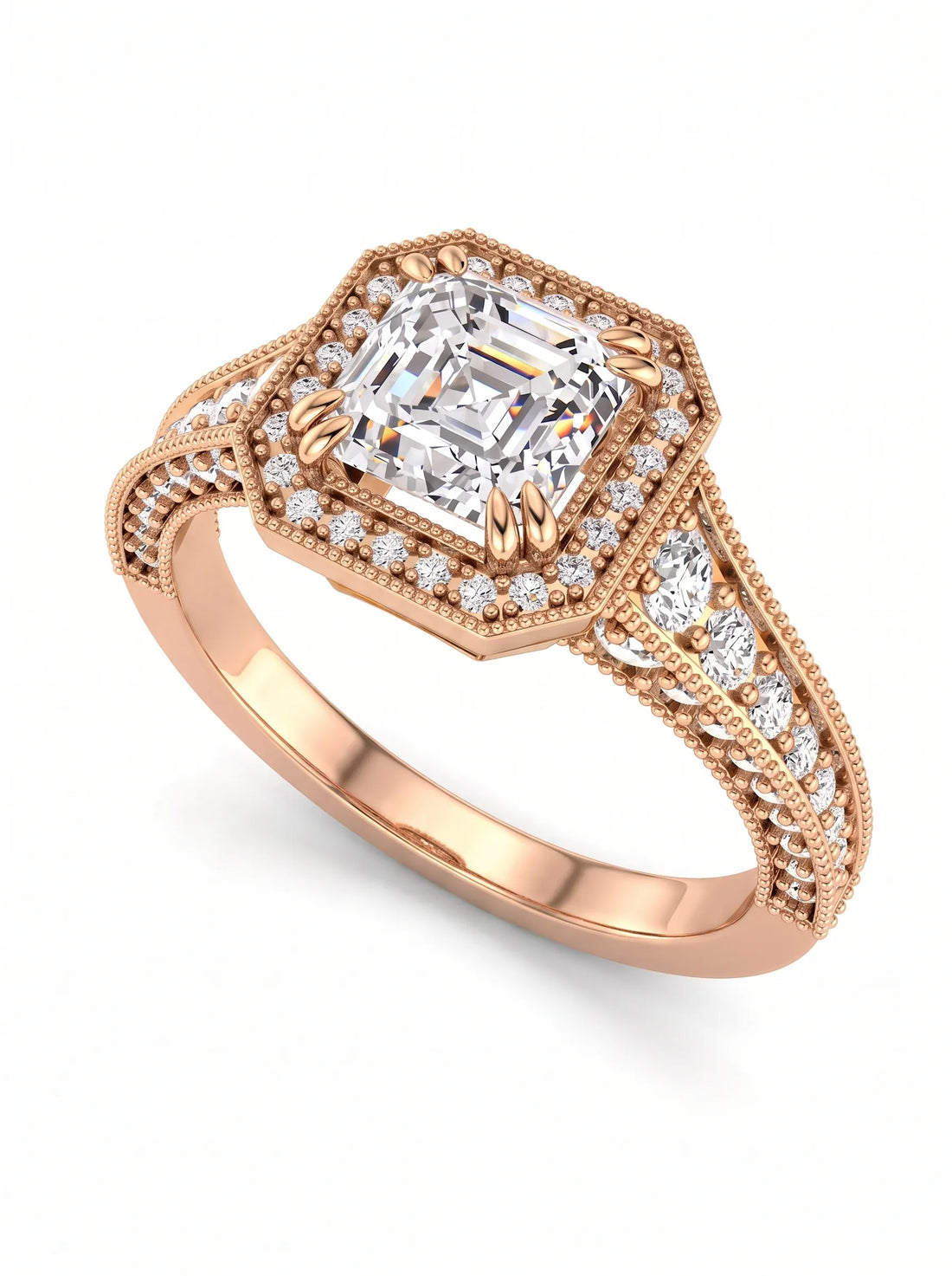 OctaPearl 1 ct Asscher Cut Lab Grown Diamond Halo Engagement Ring