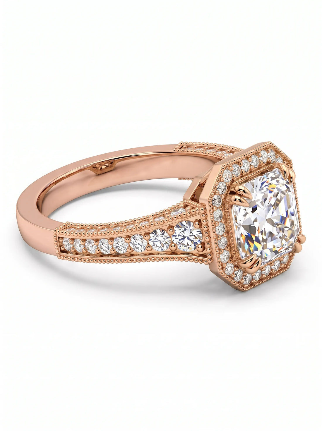 OctaPearl 1 ct Asscher Cut Lab Grown Diamond Halo Engagement Ring