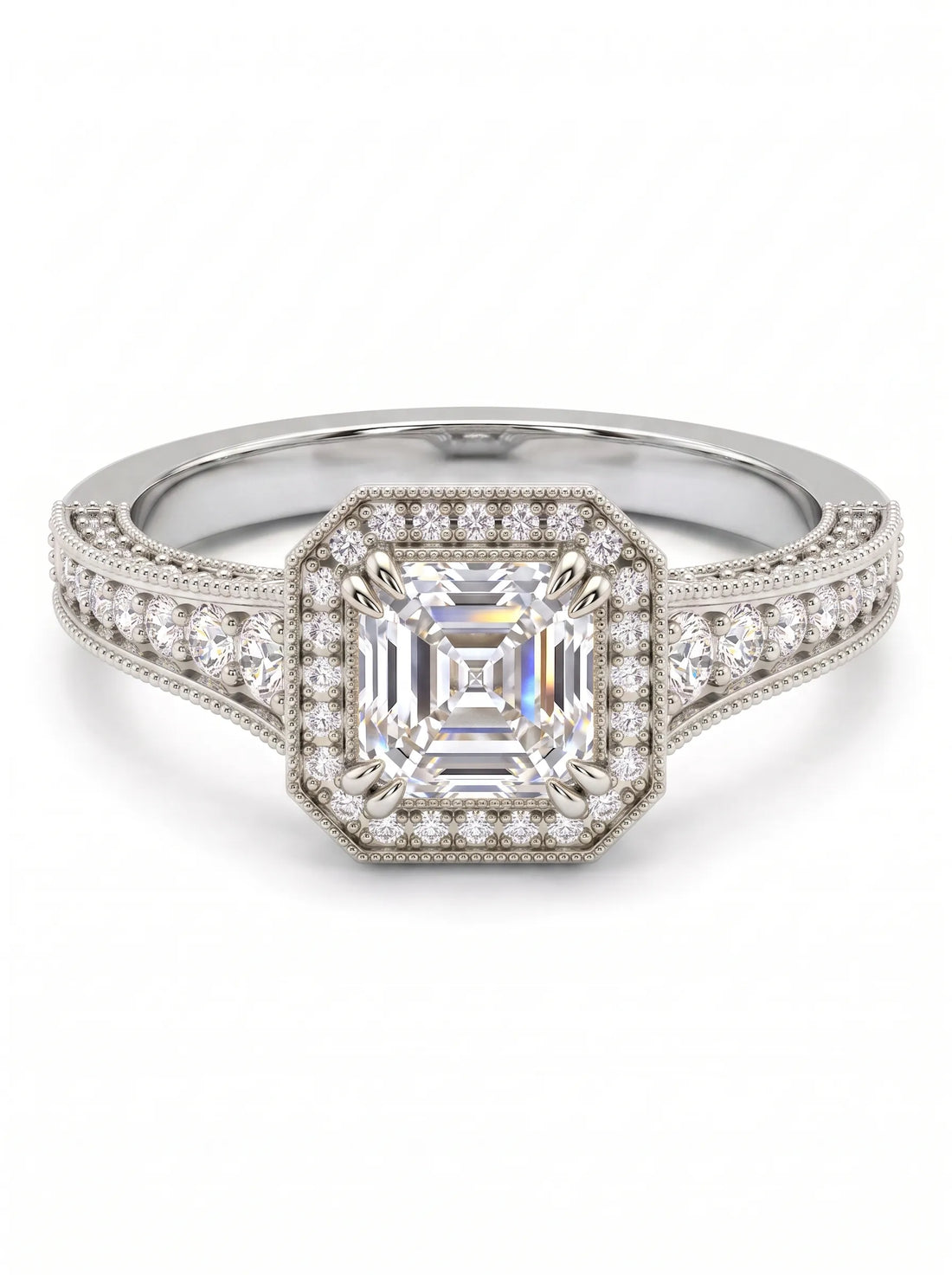 OctaPearl 1 ct Asscher Cut Lab Grown Diamond Halo Engagement Ring