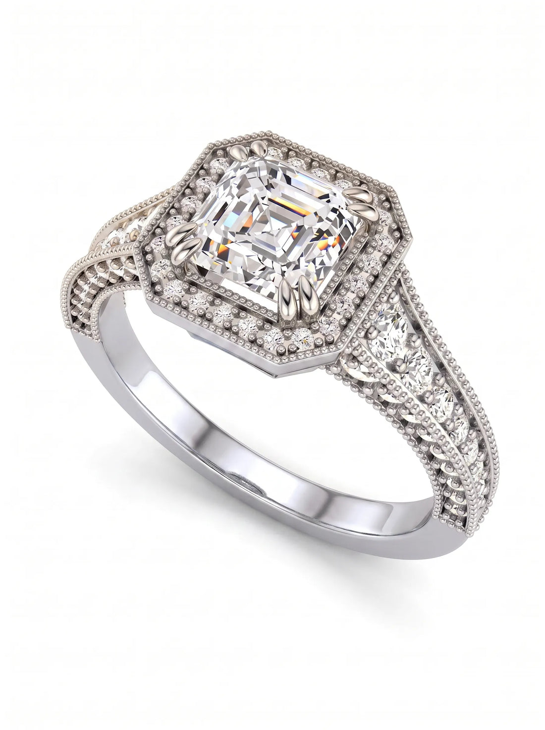 OctaPearl 1 ct Asscher Cut Lab Grown Diamond Halo Engagement Ring
