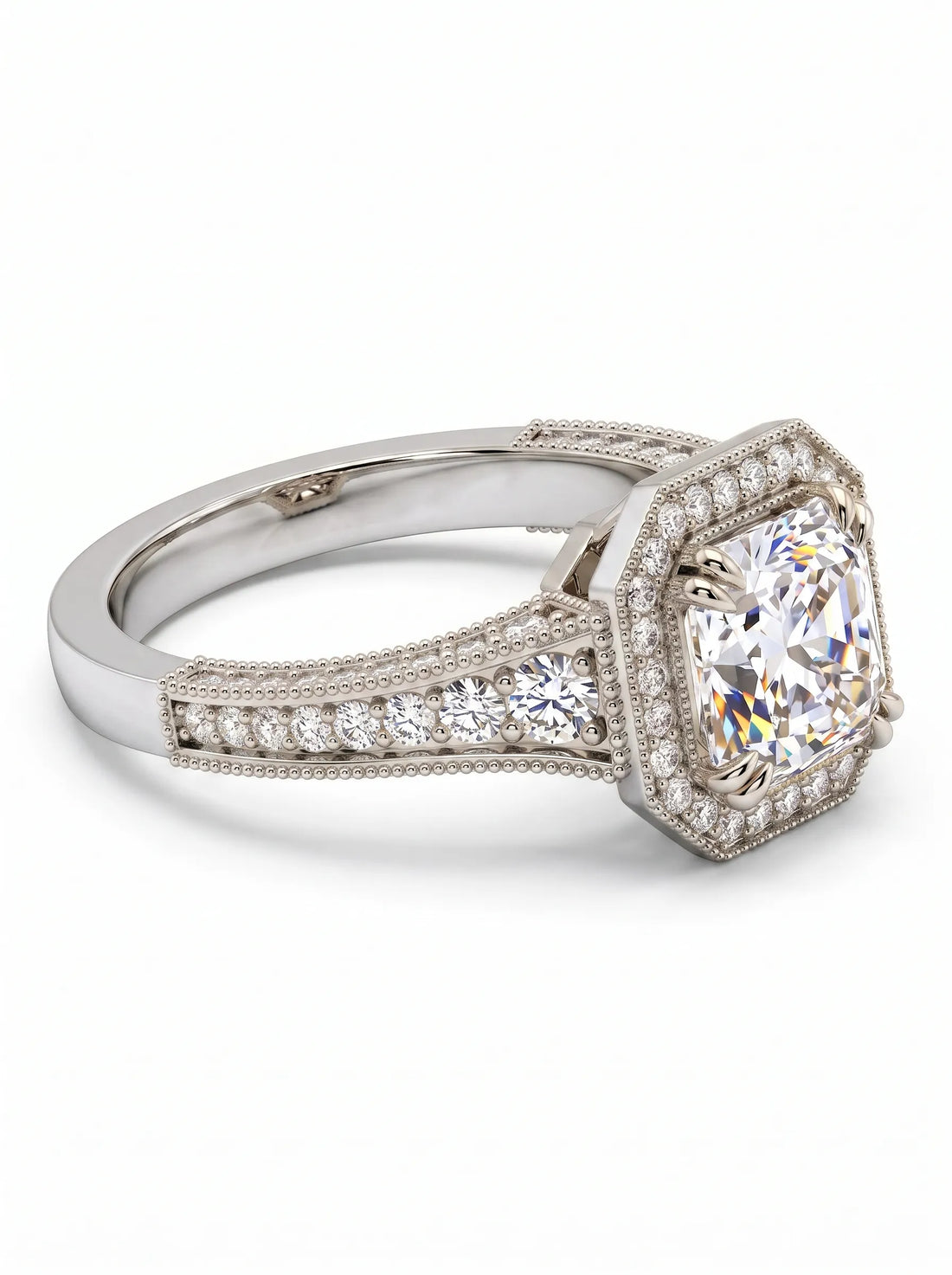 OctaPearl 1 ct Asscher Cut Lab Grown Diamond Halo Engagement Ring