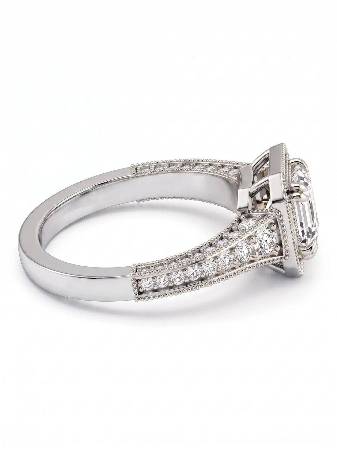 OctaPearl 1 ct Asscher Cut Lab Grown Diamond Halo Engagement Ring