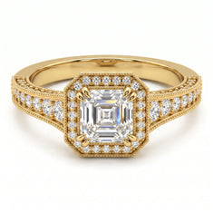OctaPearl 1 ct Asscher Cut Lab Grown Diamond Halo Engagement Ring