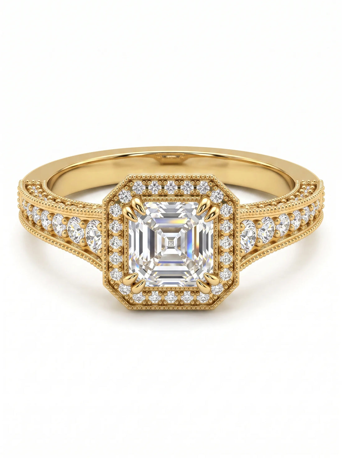 OctaPearl 1 ct Asscher Cut Lab Grown Diamond Halo Engagement Ring
