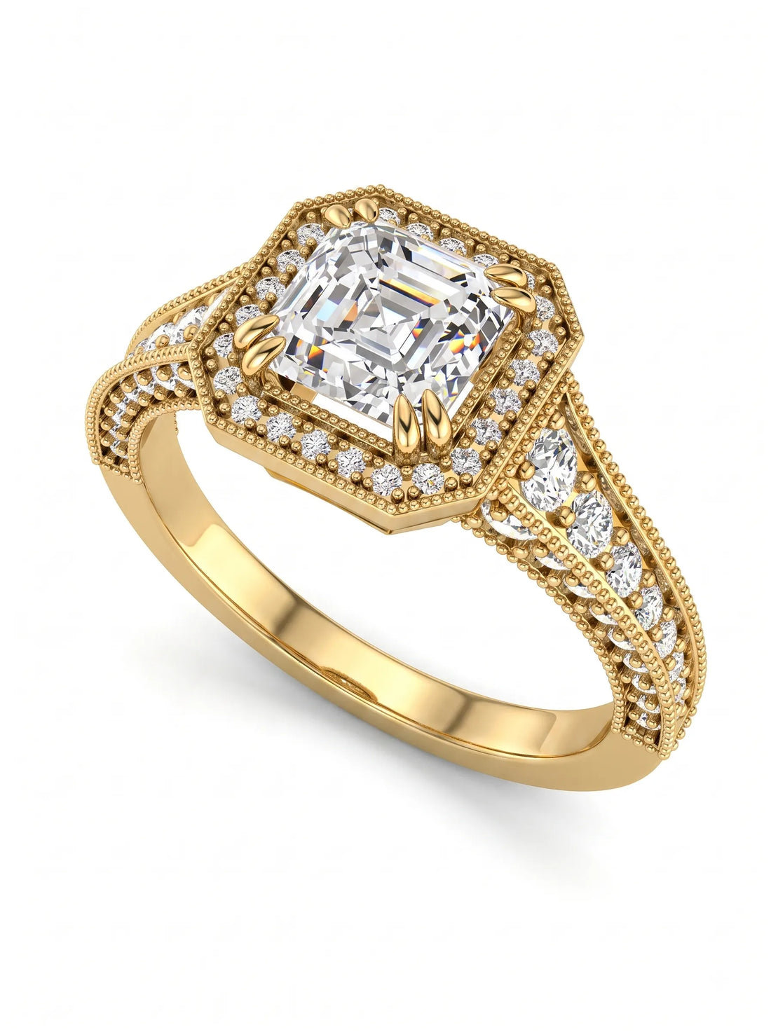 OctaPearl 1 ct Asscher Cut Lab Grown Diamond Halo Engagement Ring