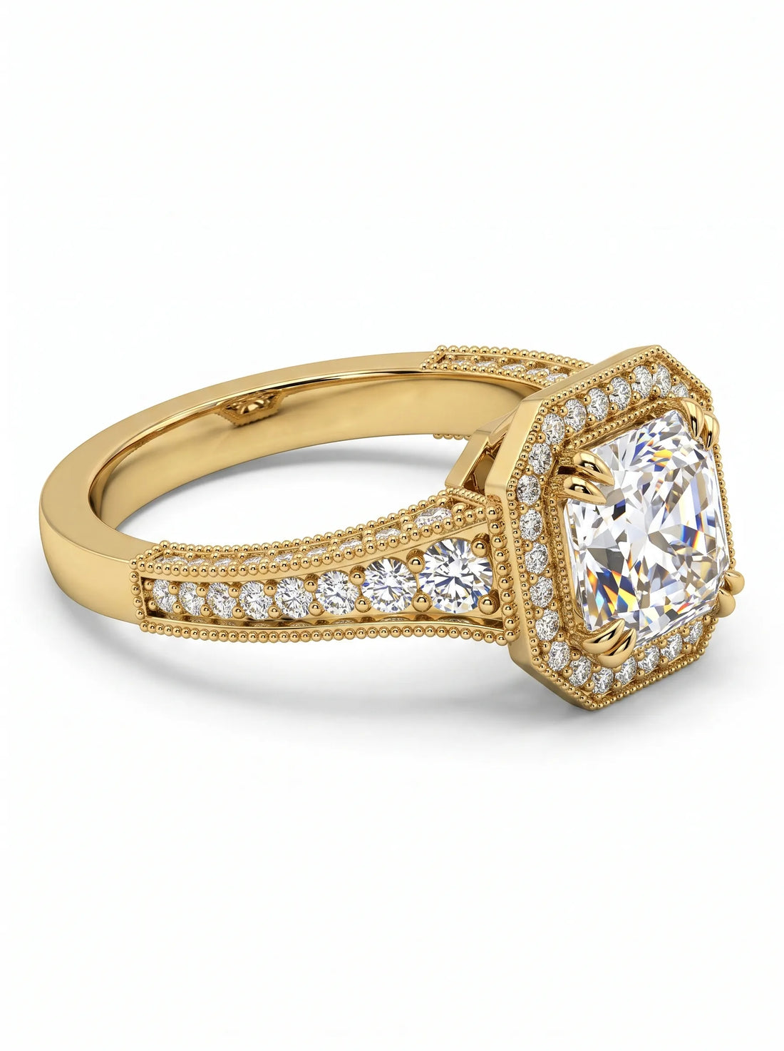 OctaPearl 1 ct Asscher Cut Lab Grown Diamond Halo Engagement Ring