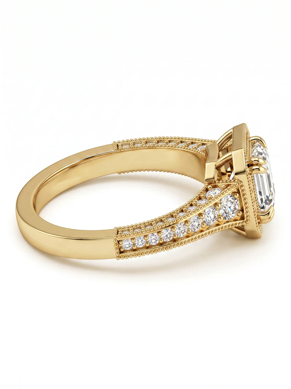 OctaPearl 1 ct Asscher Cut Lab Grown Diamond Halo Engagement Ring