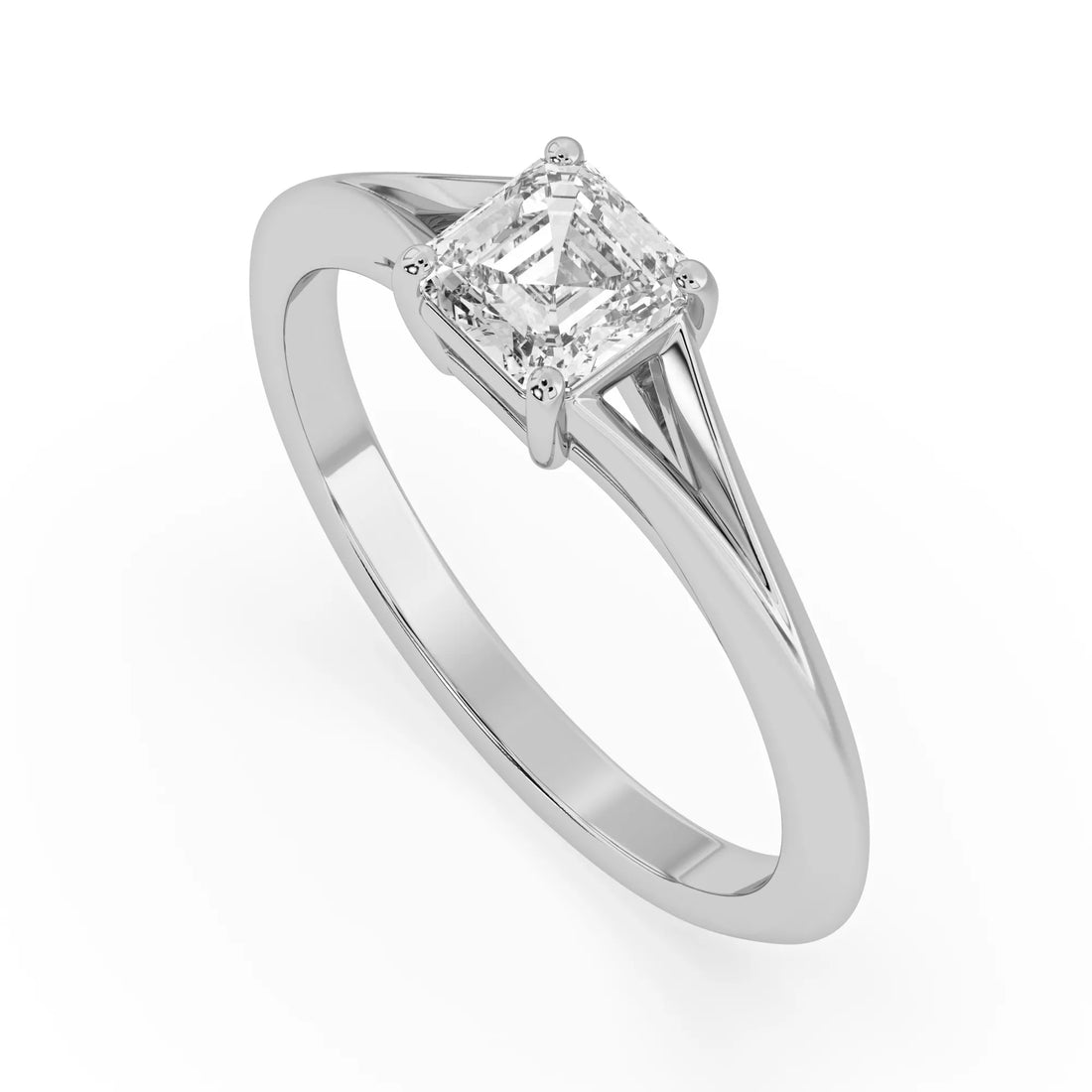 OctaPearl 1 ct Asscher Cut Lab Grown Diamond Split Shank Solitaire Engagement Ring
