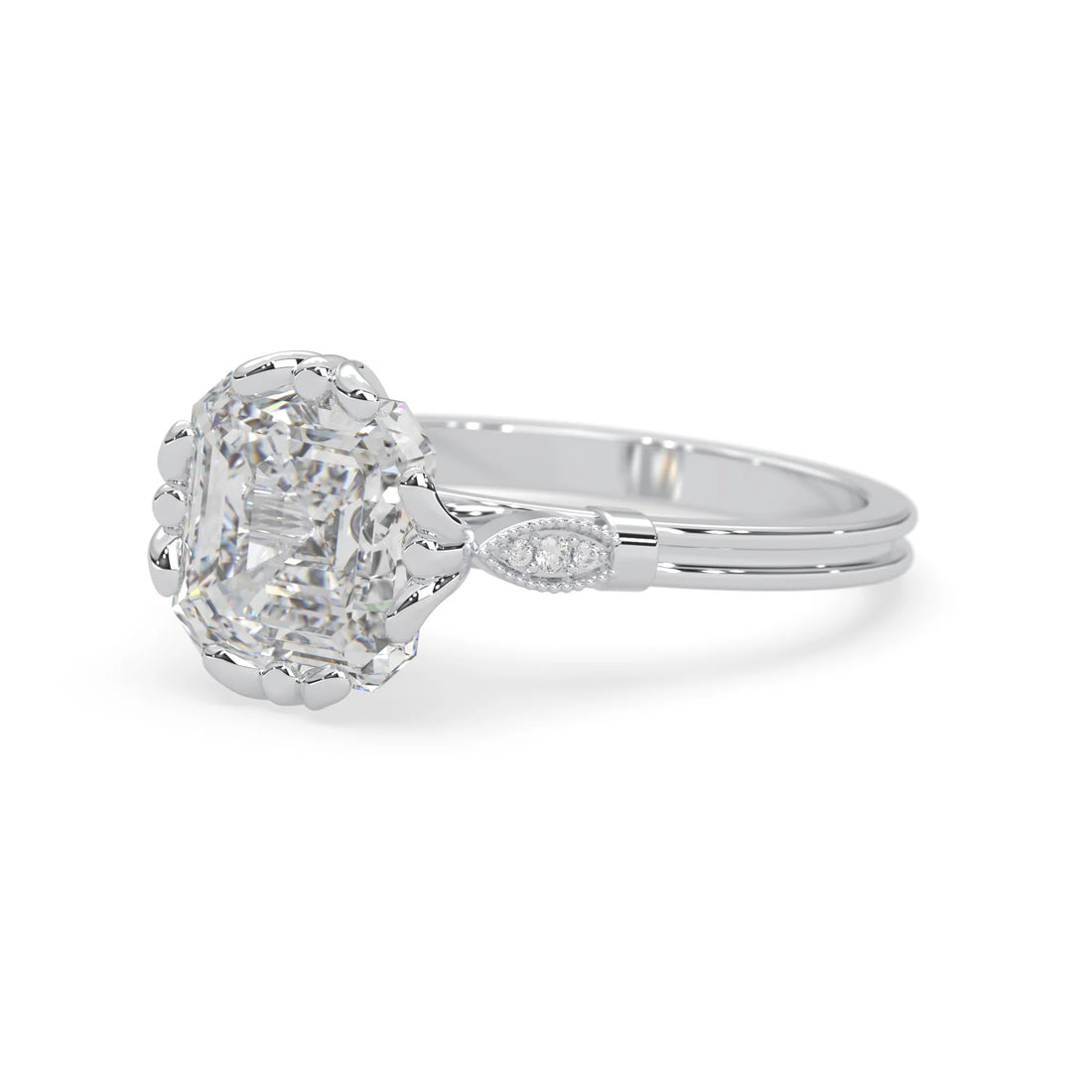 OctaPearl 4 ct Asscher Cut Lab Grown Diamond Seven Stone Engagement Ring