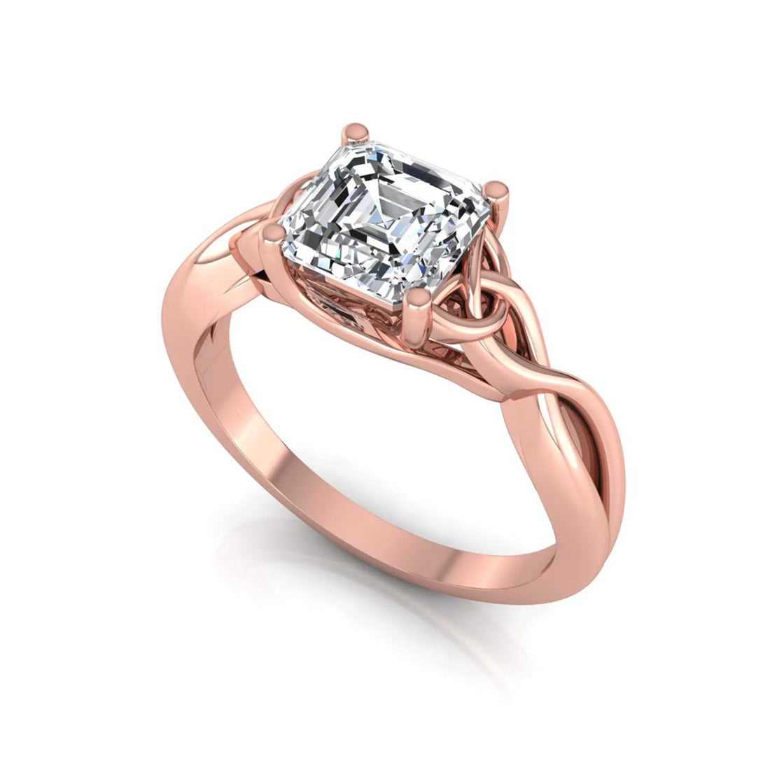 OctaPearl 1 ct Asscher Cut Lab Grown Diamond Celtic Knot Solitaire Engagement Ring