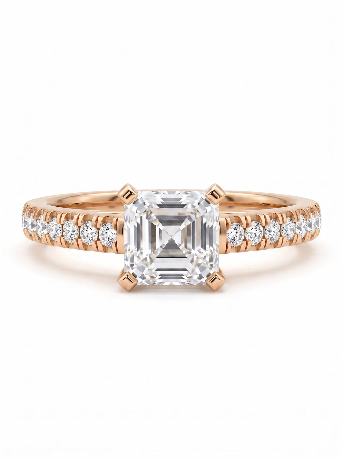 OctaPearl 1 ct Asscher Solitaire Lab Grown Diamond Pavé Engagement Ring