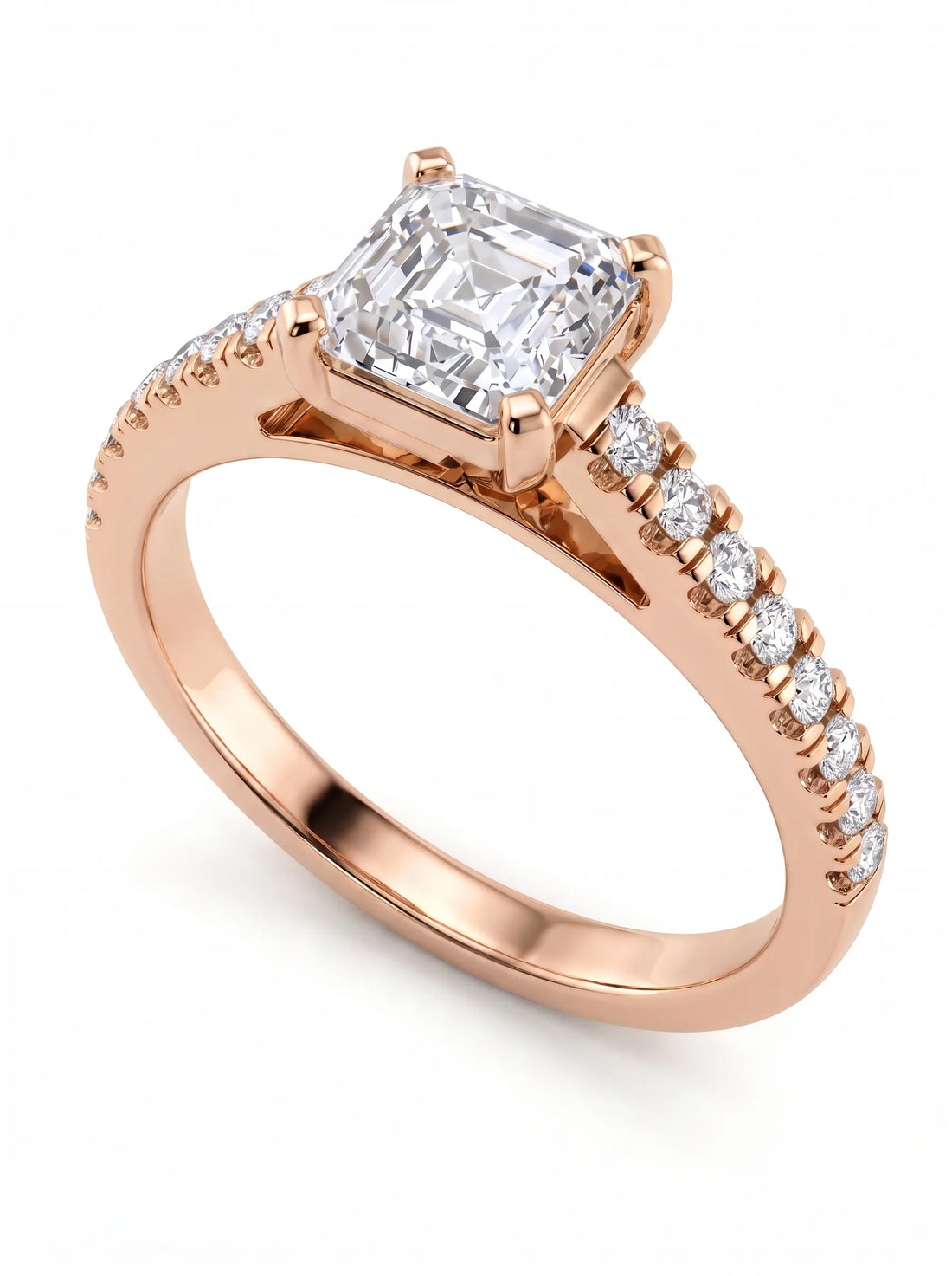 OctaPearl 1 ct Asscher Solitaire Lab Grown Diamond Pavé Engagement Ring