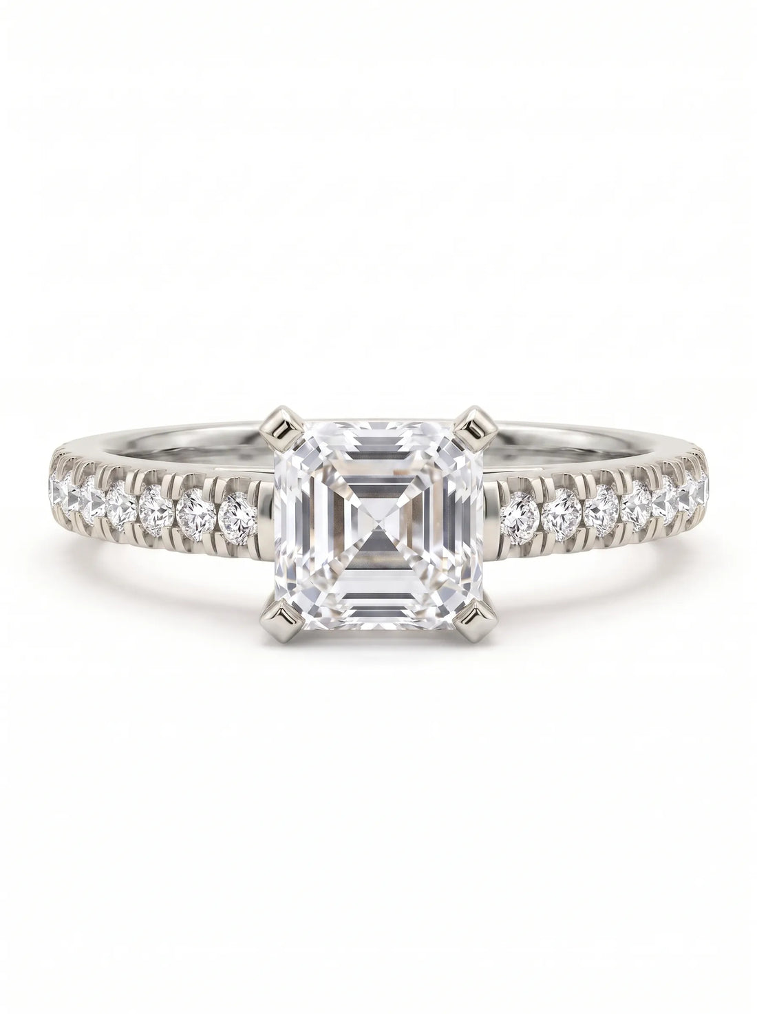 OctaPearl 1 ct Asscher Solitaire Lab Grown Diamond Pavé Engagement Ring