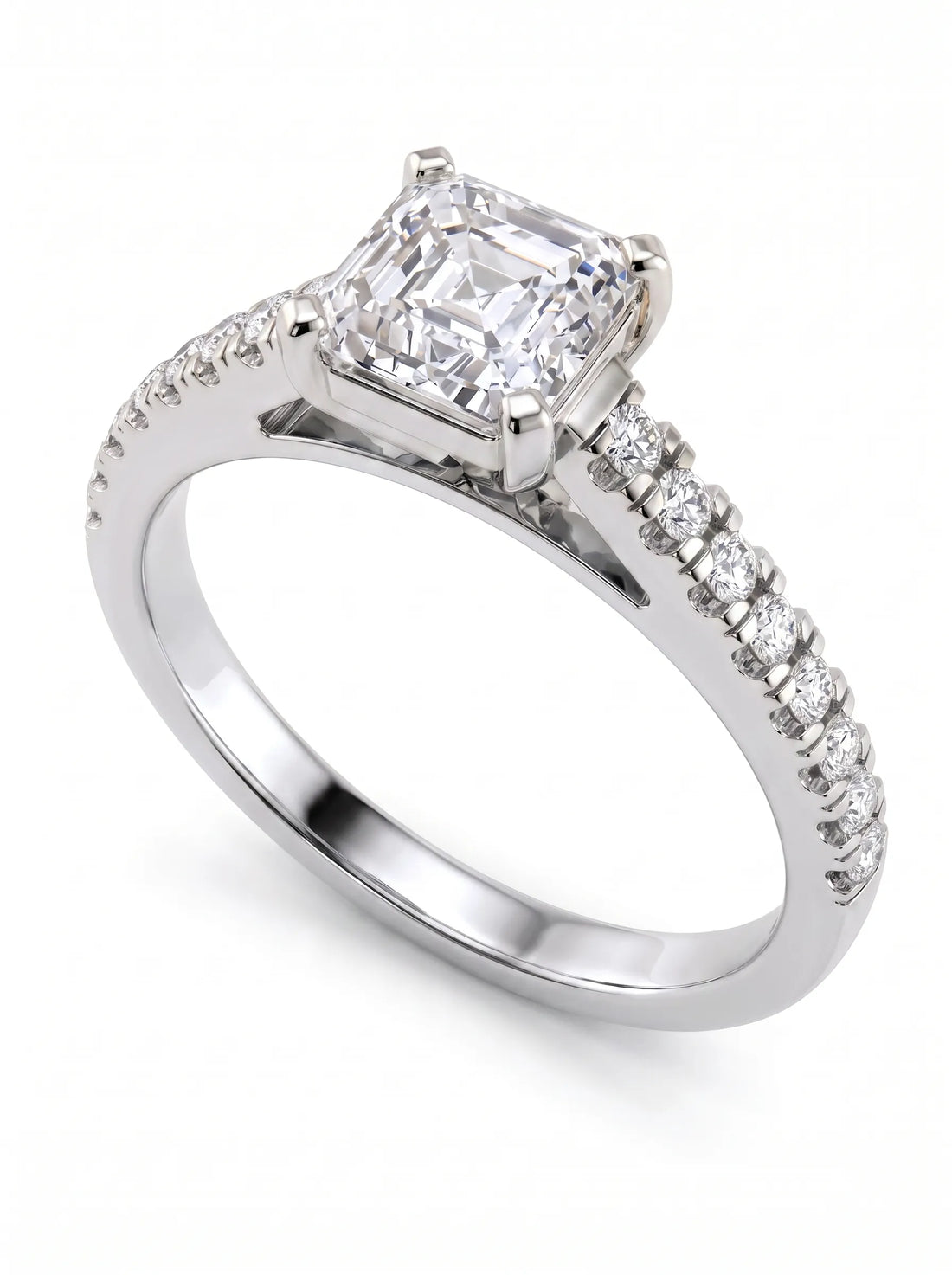 OctaPearl 1 ct Asscher Solitaire Lab Grown Diamond Pavé Engagement Ring
