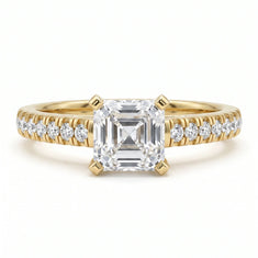 OctaPearl 1 ct Asscher Solitaire Lab Grown Diamond Pavé Engagement Ring