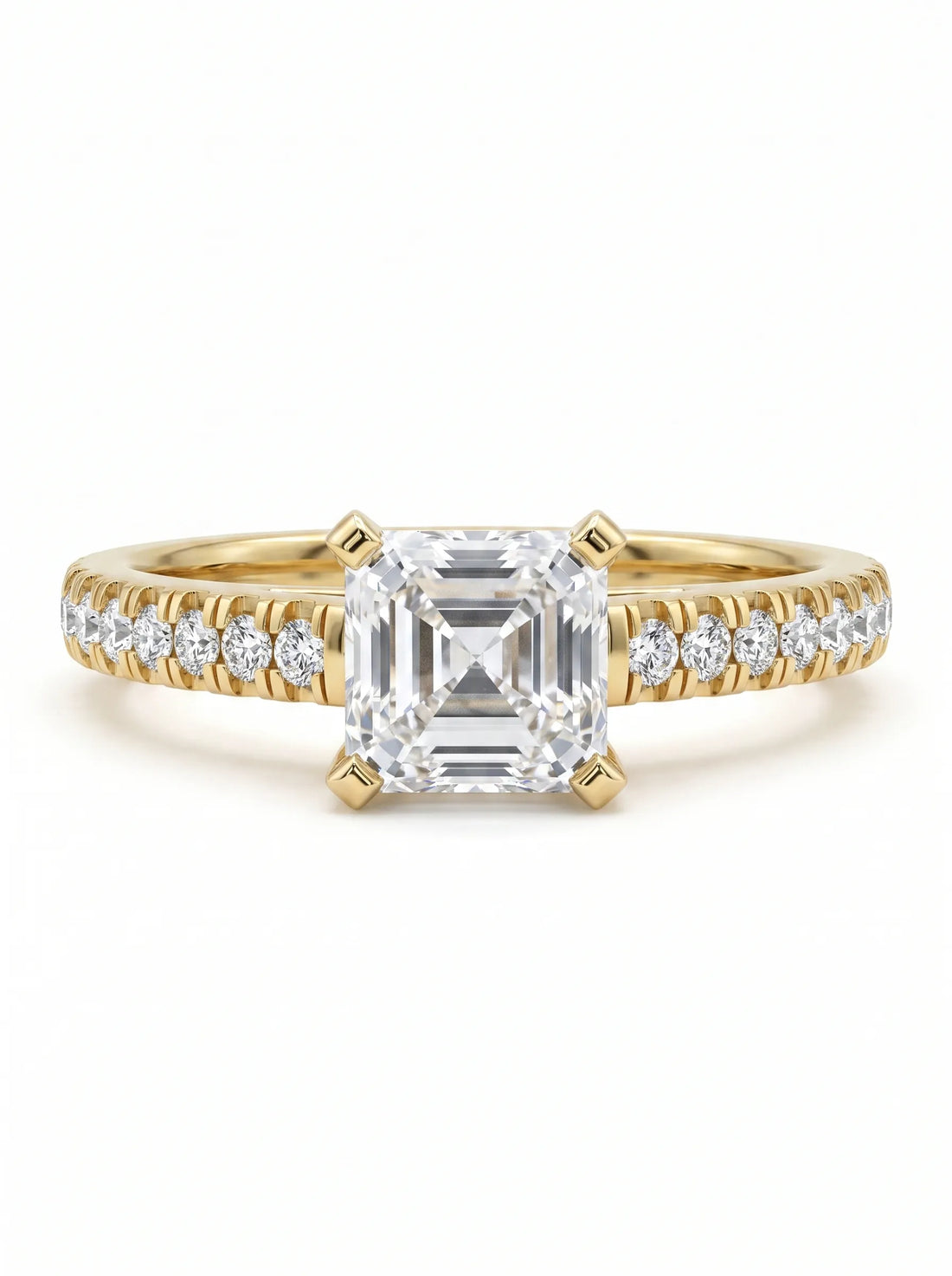 OctaPearl 1 ct Asscher Solitaire Lab Grown Diamond Pavé Engagement Ring