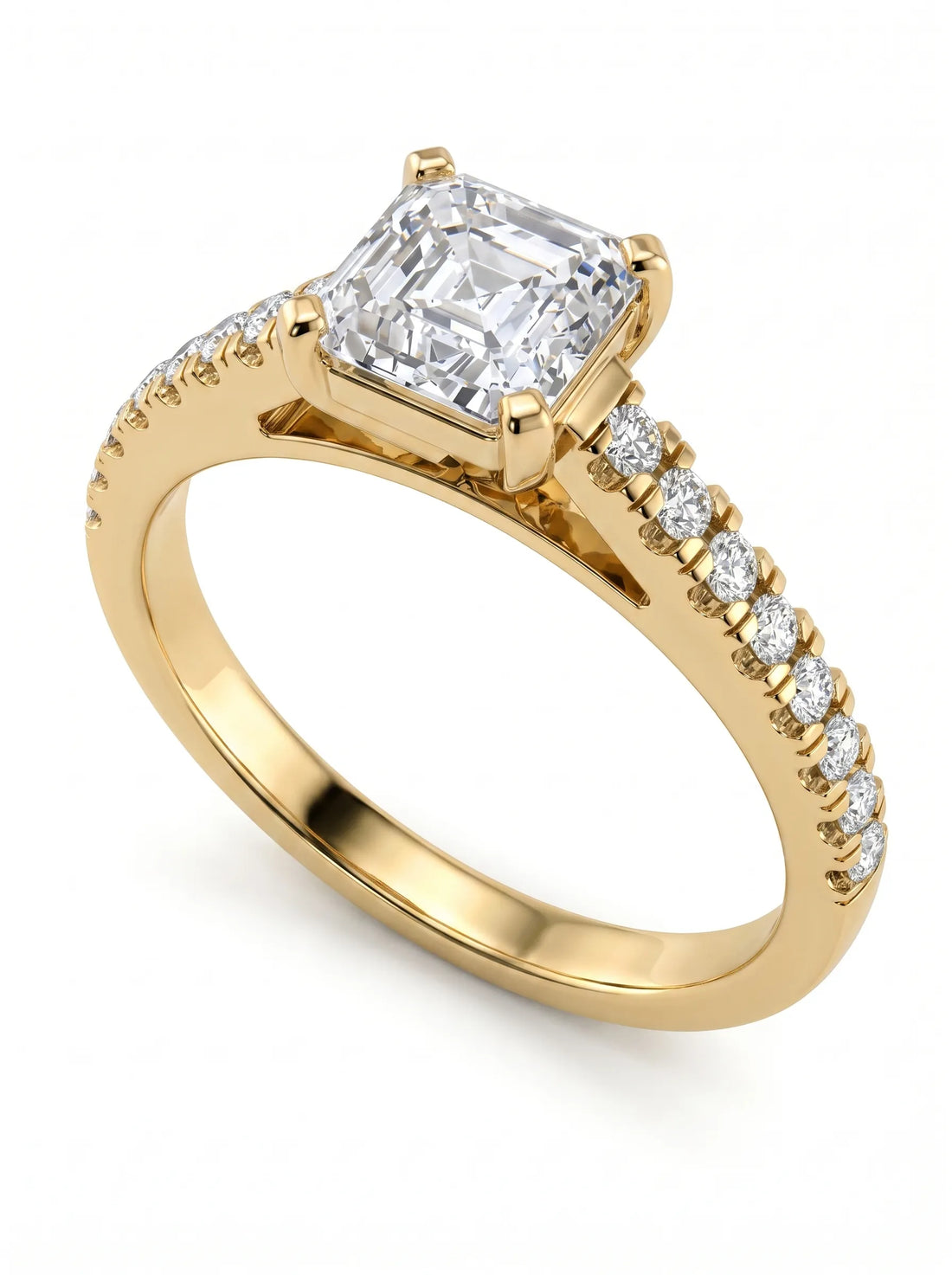 OctaPearl 1 ct Asscher Solitaire Lab Grown Diamond Pavé Engagement Ring