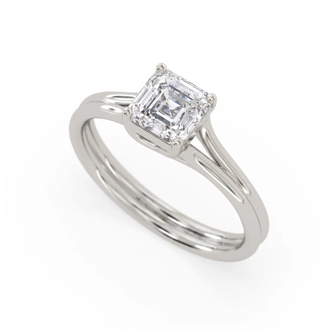 OctaPearl 1.5 ct Asscher Solitaire Split Shank Lab Grown Diamond Engagement Ring