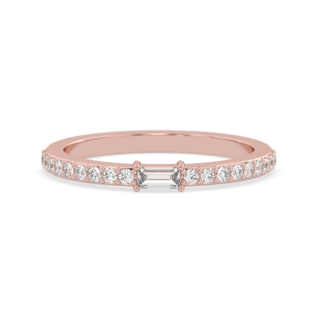 OctaPearl Baguette Cut Lab Grown Diamond Minimalist Pave Engagement Ring