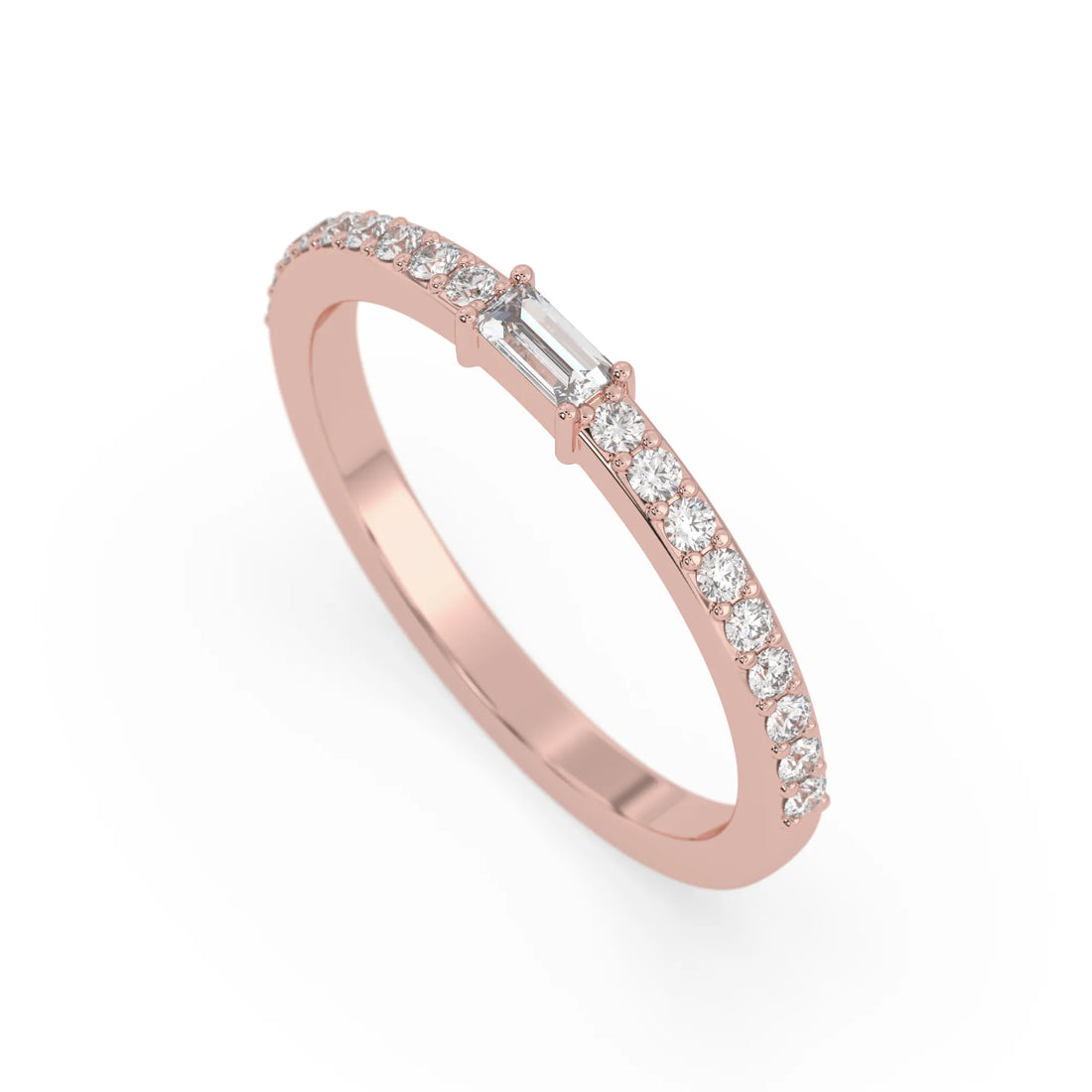 OctaPearl Baguette Cut Lab Grown Diamond Minimalist Pave Engagement Ring
