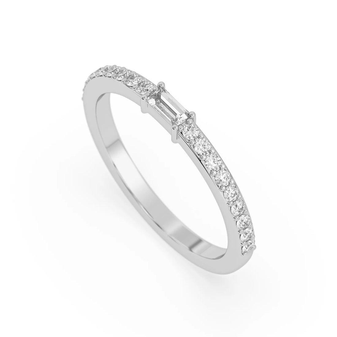 OctaPearl Baguette Cut Lab Grown Diamond Minimalist Pave Engagement Ring