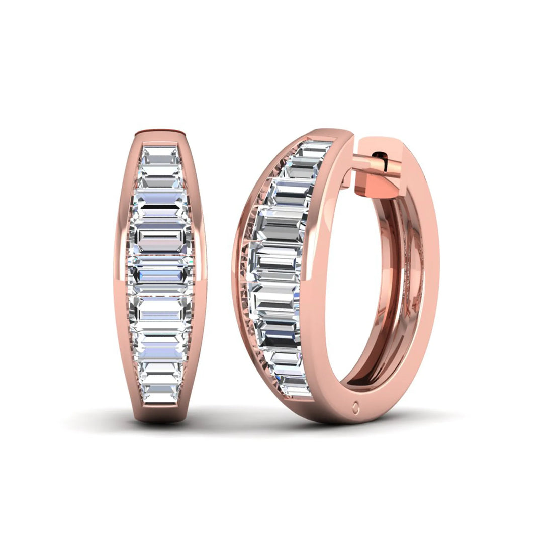 OctaPearl Baguette Channel Set Lab Grown Diamond Hoop Earrings