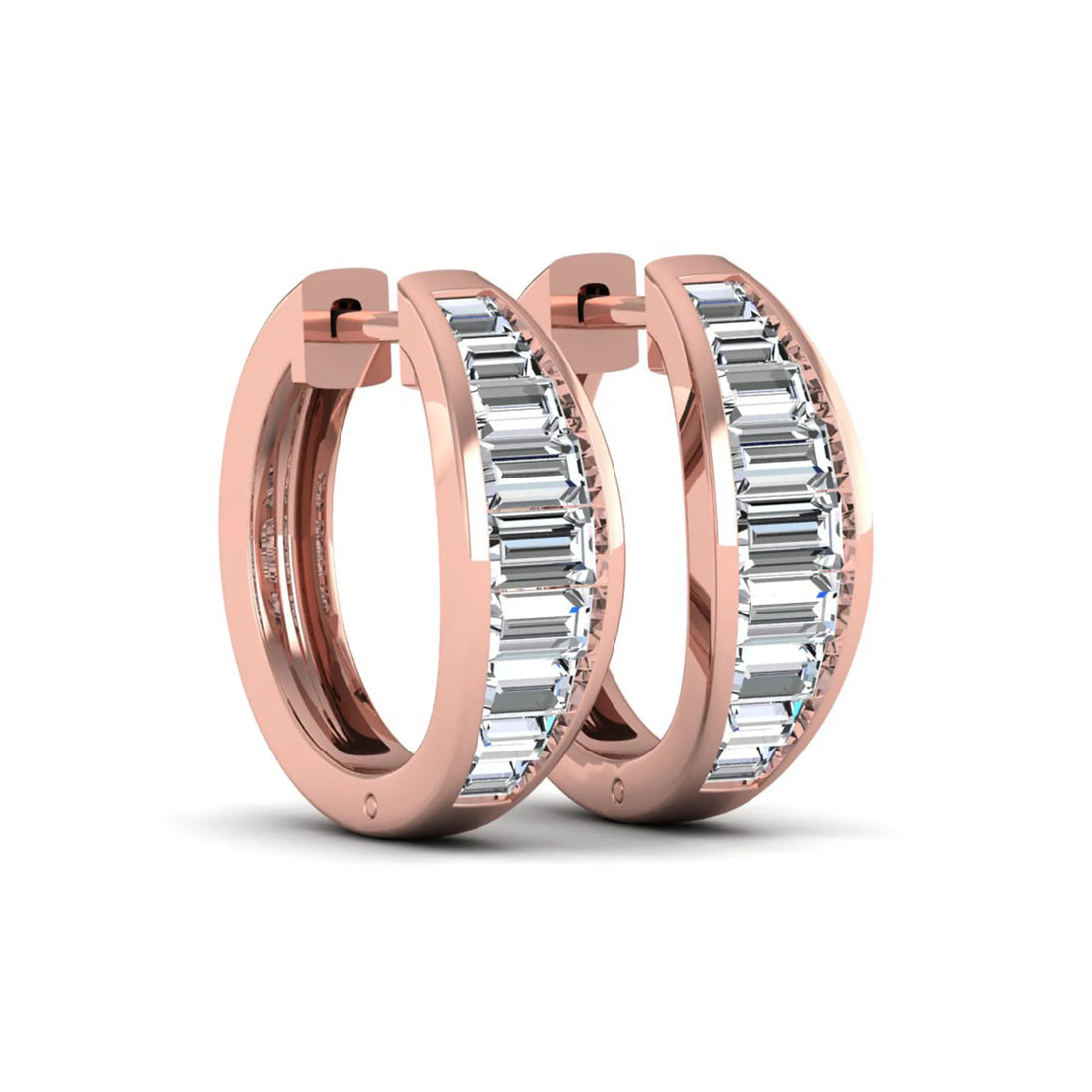 OctaPearl Baguette Channel Set Lab Grown Diamond Hoop Earrings