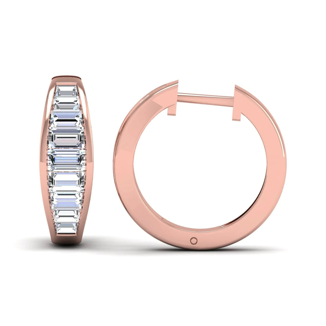 OctaPearl Baguette Channel Set Lab Grown Diamond Hoop Earrings