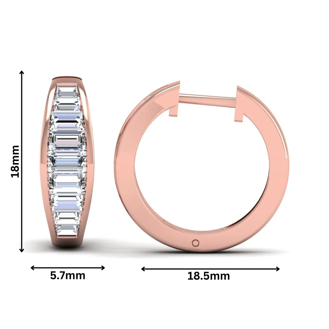 OctaPearl Baguette Channel Set Lab Grown Diamond Hoop Earrings