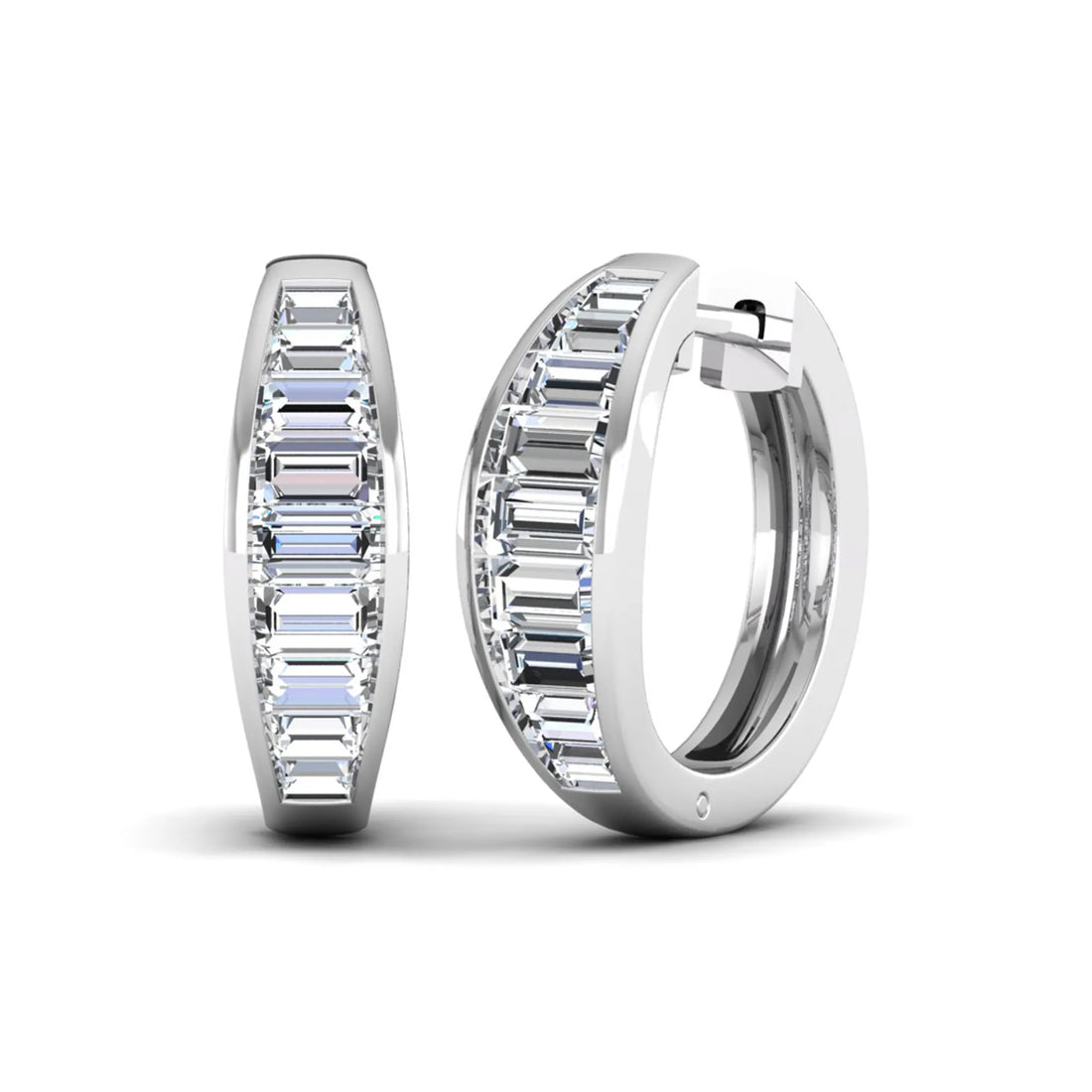 OctaPearl Baguette Channel Set Lab Grown Diamond Hoop Earrings