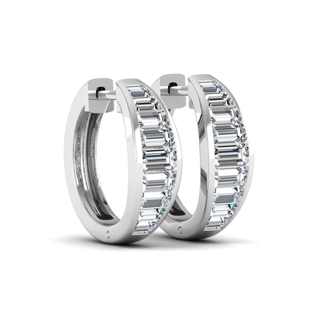 OctaPearl Baguette Channel Set Lab Grown Diamond Hoop Earrings