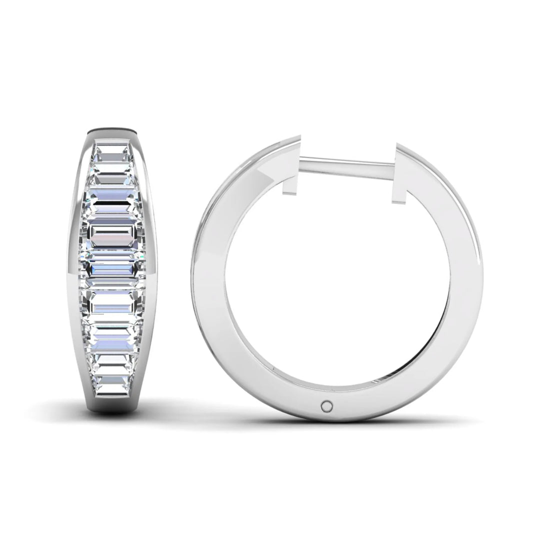 OctaPearl Baguette Channel Set Lab Grown Diamond Hoop Earrings