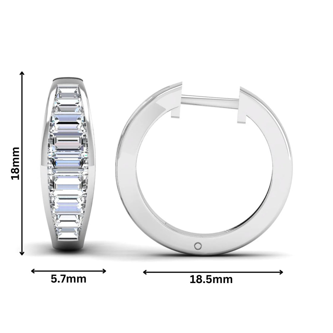 OctaPearl Baguette Channel Set Lab Grown Diamond Hoop Earrings