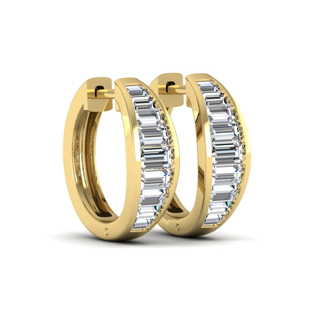 OctaPearl Baguette Channel Set Lab Grown Diamond Hoop Earrings