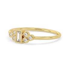 Bezel Set Baguette Lab Grown Diamond Seven Stone Floral Engagement Ring - alternate view