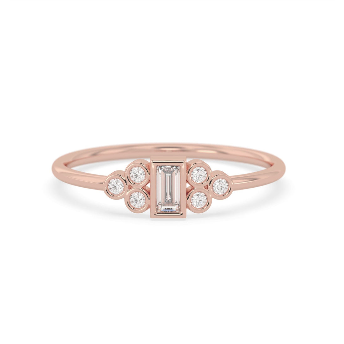 OctaPearl Bezel Set Baguette Lab Grown Diamond Seven Stone Floral Engagement Ring