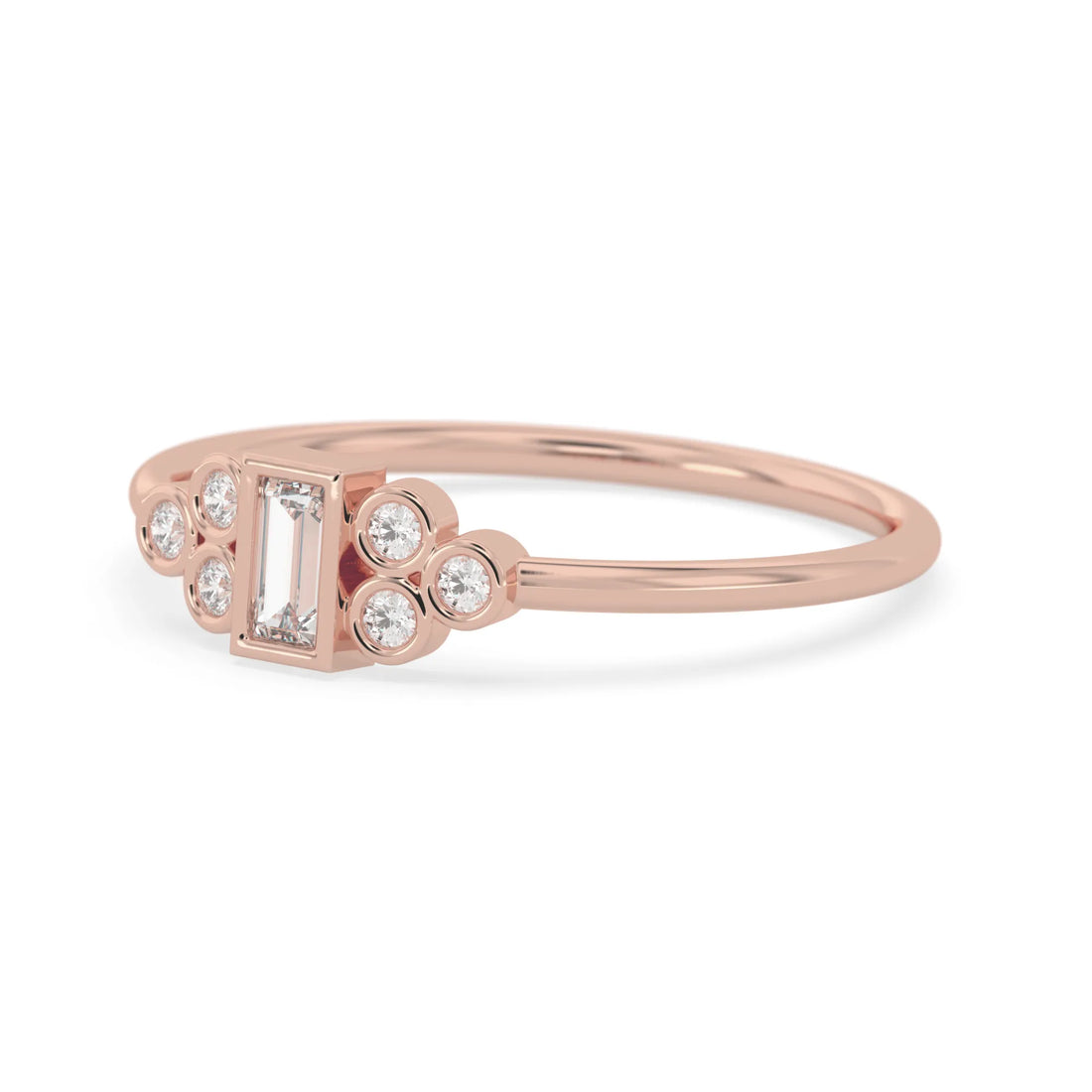 OctaPearl Bezel Set Baguette Lab Grown Diamond Seven Stone Floral Engagement Ring
