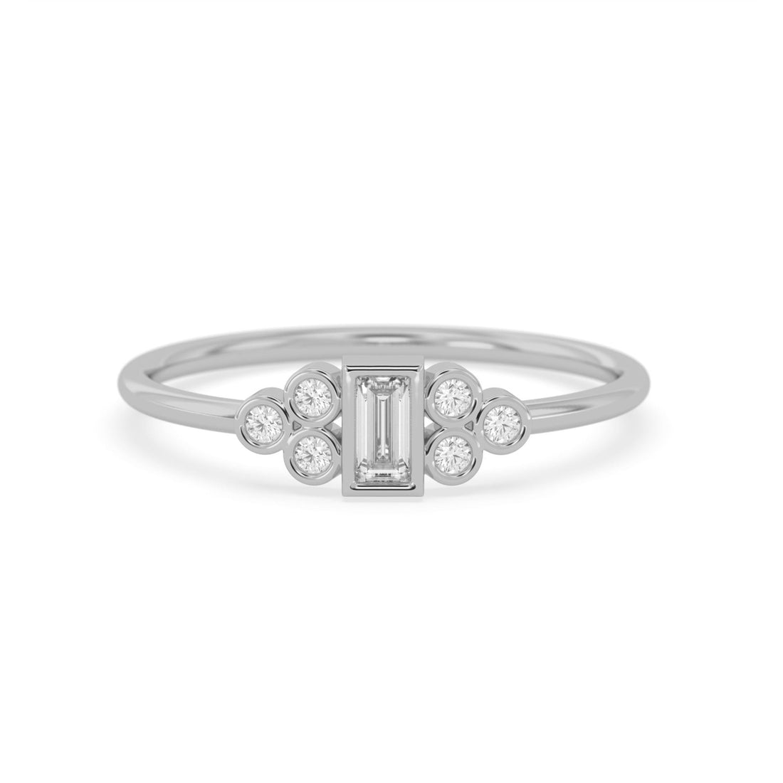 OctaPearl Bezel Set Baguette Lab Grown Diamond Seven Stone Floral Engagement Ring