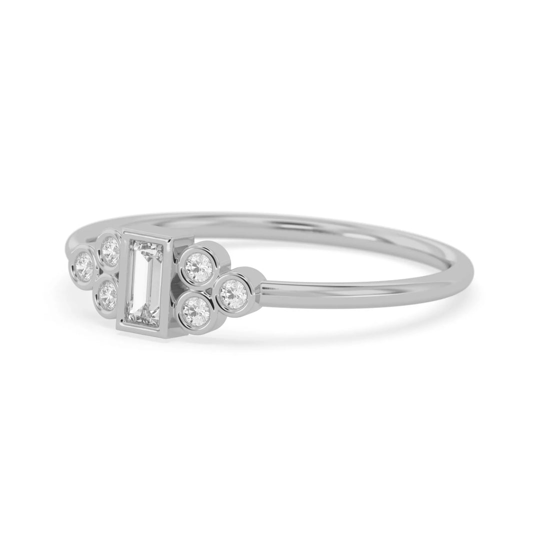 OctaPearl Bezel Set Baguette Lab Grown Diamond Seven Stone Floral Engagement Ring
