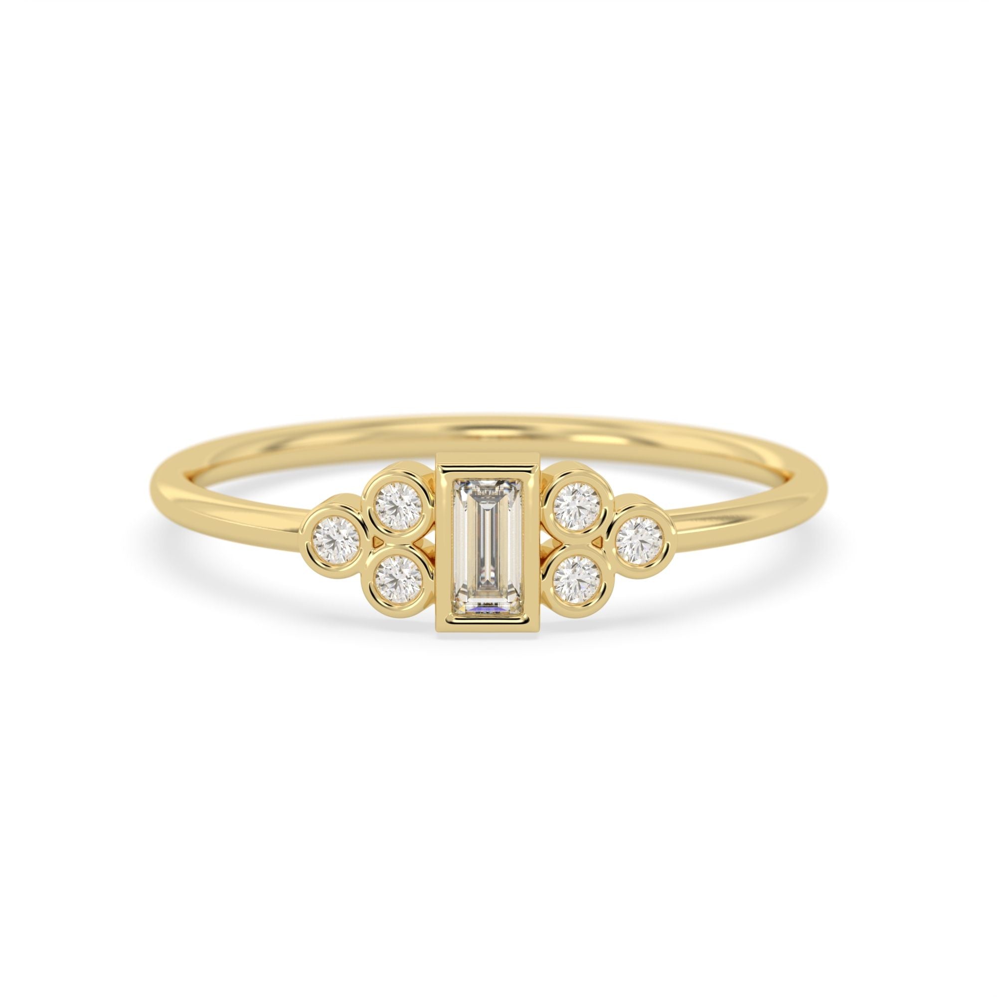OctaPearl Bezel Set Baguette Lab Grown Diamond Seven Stone Floral Engagement Ring