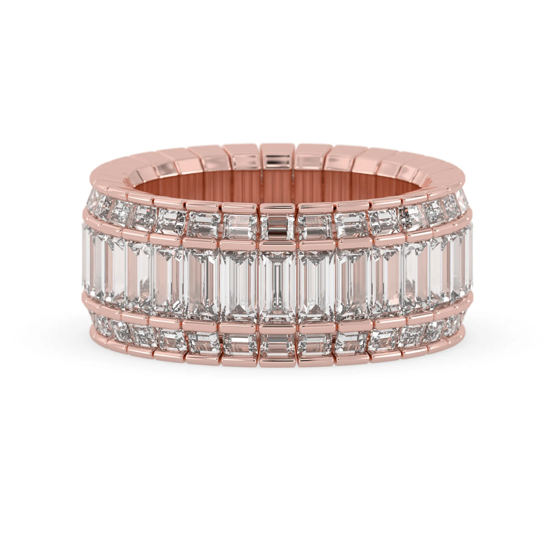 OctaPearl Baguette Cut Three Row Lab Grown Diamond Men's Full Eternity Wedding Band