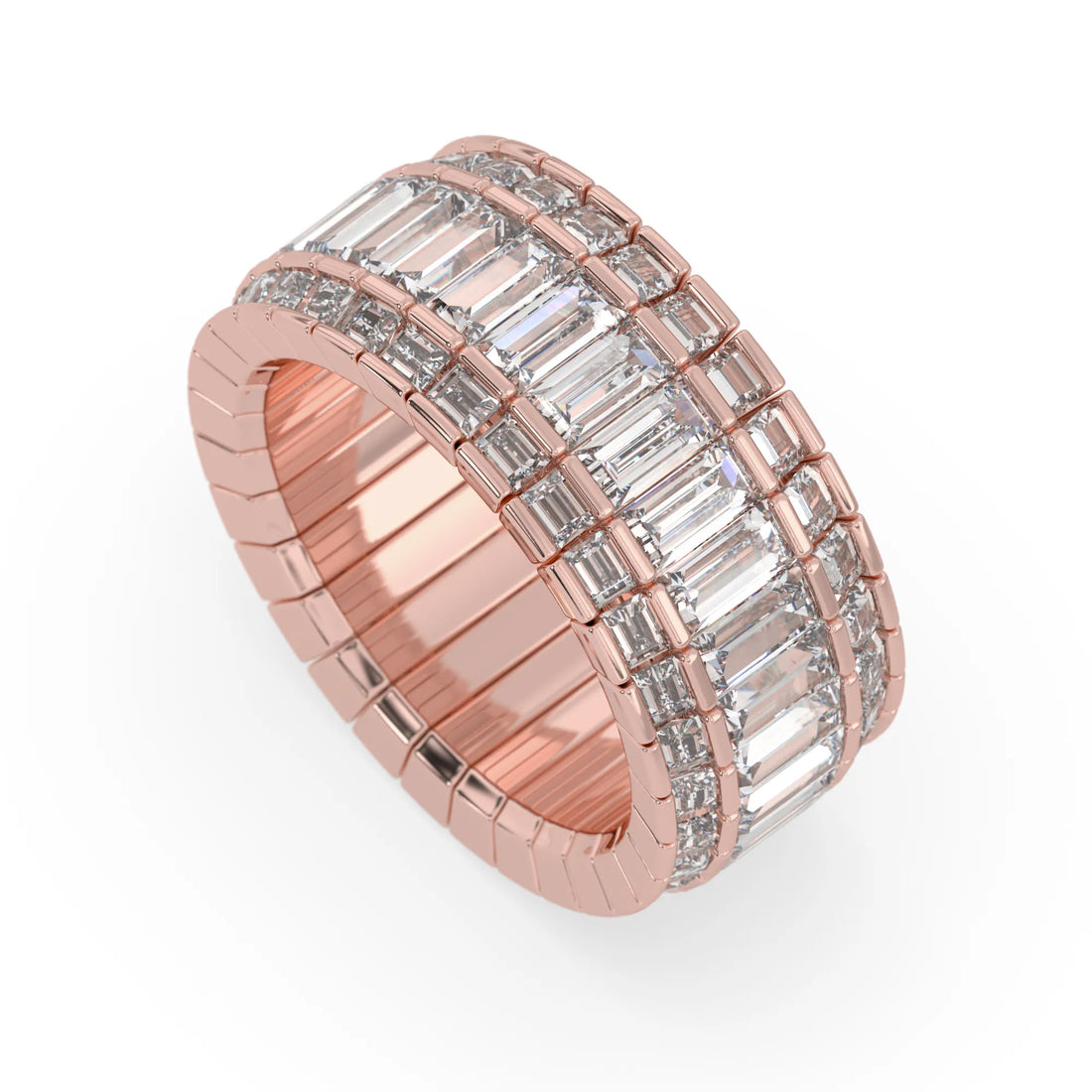 OctaPearl Baguette Cut Three Row Lab Grown Diamond Men's Full Eternity Wedding Band